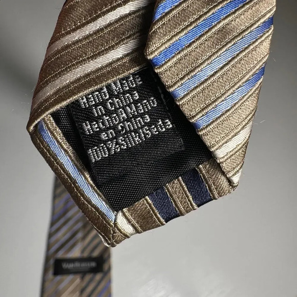 Van Heusen Men’s 100% Silk Tie Blue, black, silver stripes - Picture 4 of 4